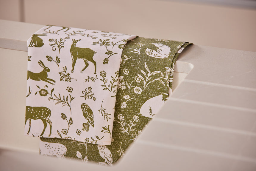 Ulster Weavers Forest Friends Sage Cotton Tea Towel Pk2