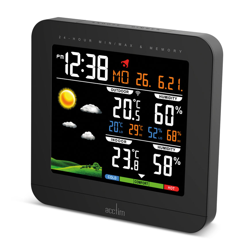 Acctim Wyndham Colour Weatherstation clock in Black