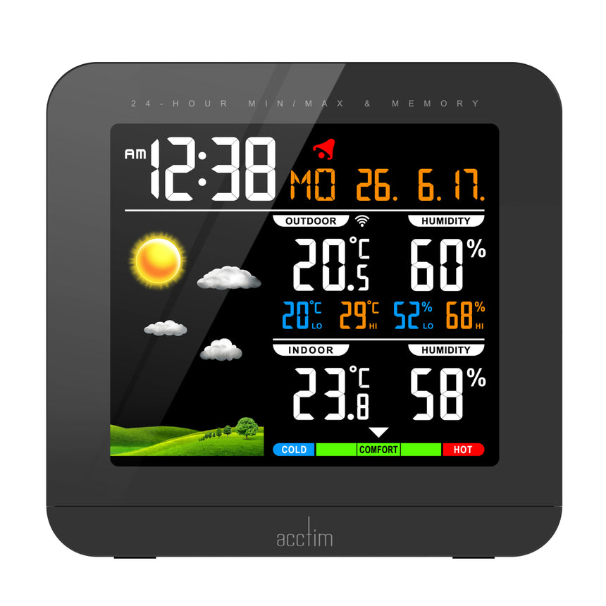 Acctim Wyndham Colour Weatherstation clock in Black