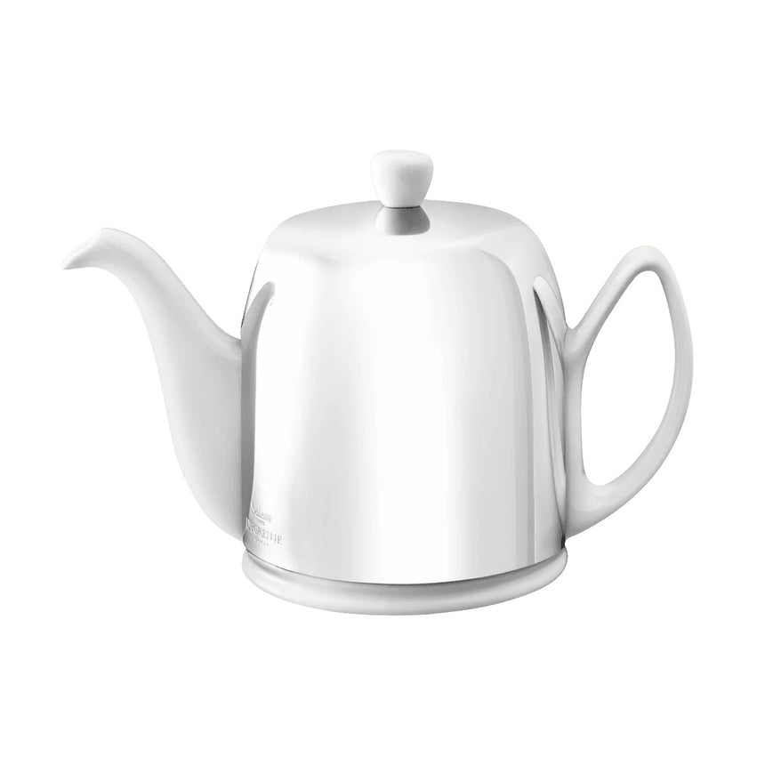 Degrenne Salam Classique White Teapot 6 Cups Mirror Cloche