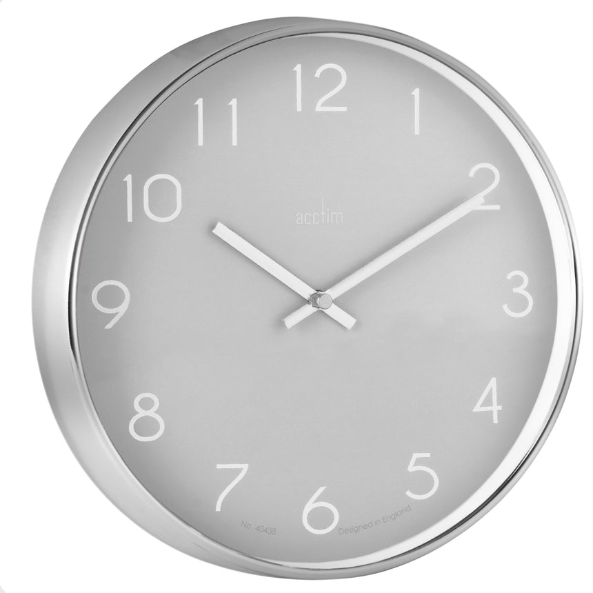 Acctim Elma 25cm Chrome plastic wall clock in Smoke