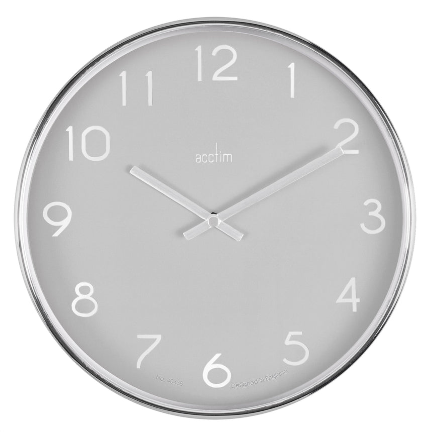 Acctim Elma 25cm Chrome plastic wall clock in Smoke