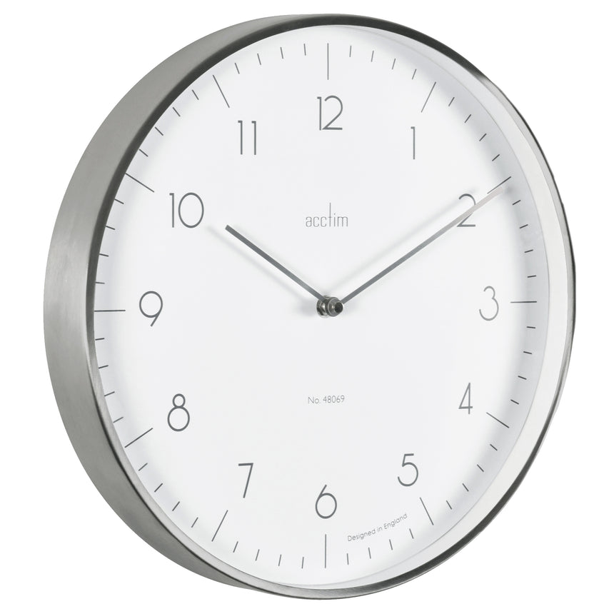 Acctim Madison 35cm brushed metal wall clock in White