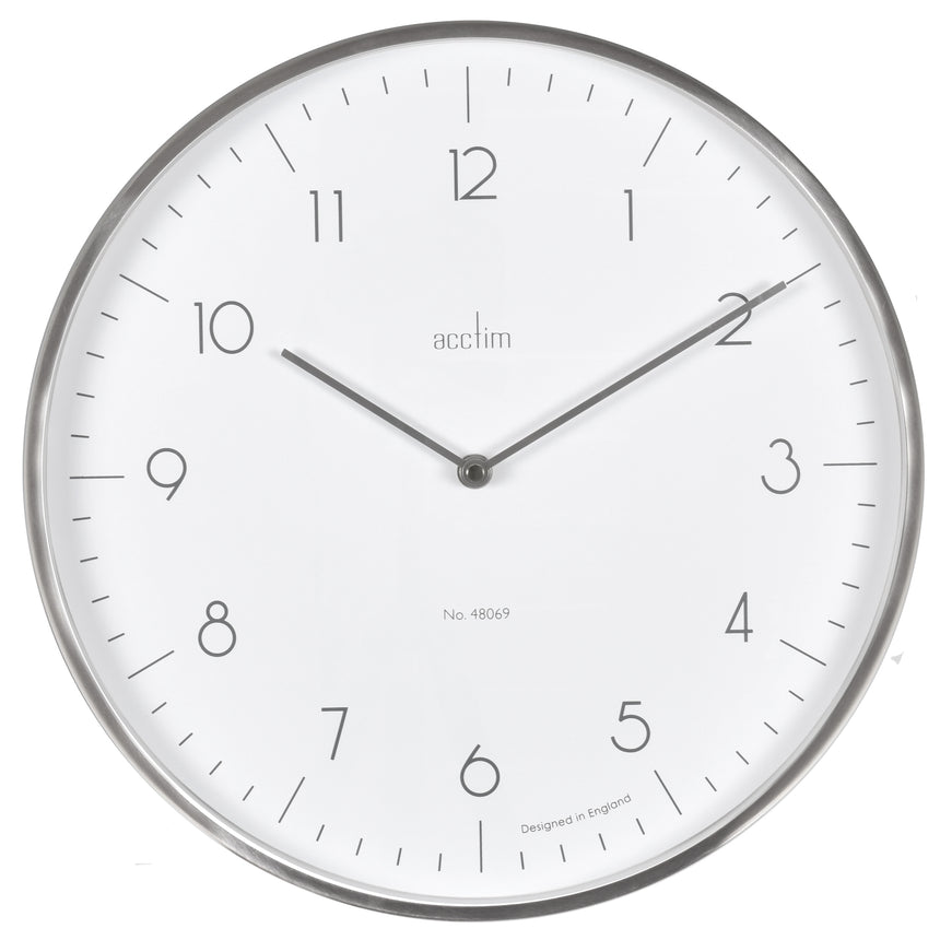 Acctim Madison 35cm brushed metal wall clock in White