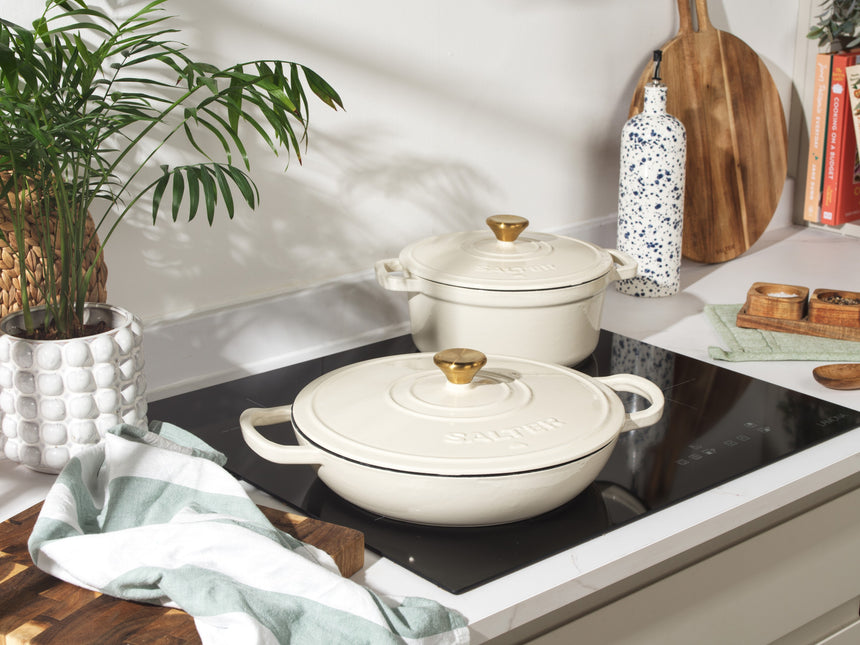 Salter Chester 30cm Shallow Cast Iron Casserole Pot – Cream