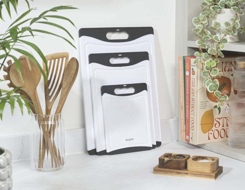 Salter 3pc Plastic Chopping Board Set – Black/White