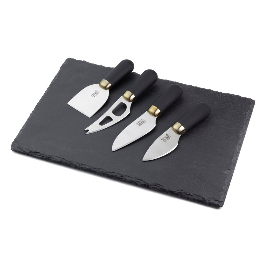 Taylors Brooklyn Brass 4pc Cheese Knife & Slate Board Set