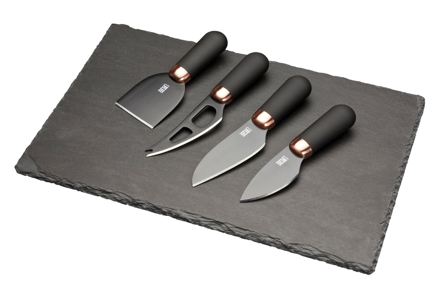 Taylors Brooklyn Copper 4pc Cheese Knife & Slate Board Set