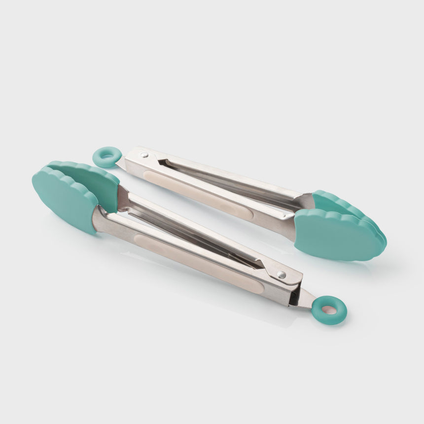 Taylors Set 2 Mini Stainless Steel Tongs - Buttermilk/Turq