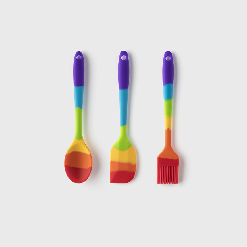 Taylors Rainbow Silicone 3pc set Mini Spoon, Spatula & Brush