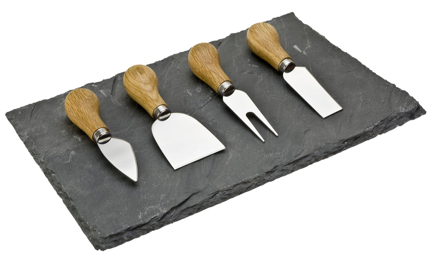 Taylors 4pc Oak Cheese Knife & Slate Board Set - XCT75