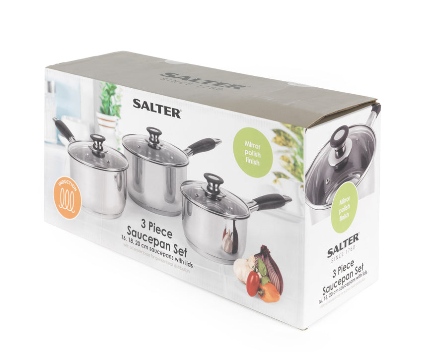 Salter Stainless Steel 3 Piece Saucepan Set