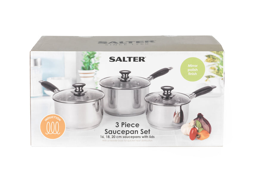 Salter Stainless Steel 3 Piece Saucepan Set