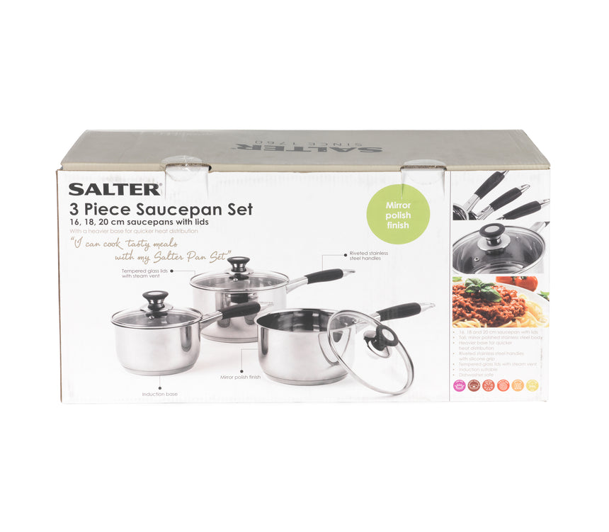 Salter Stainless Steel 3 Piece Saucepan Set