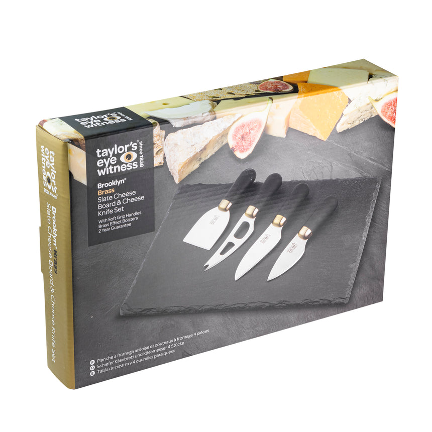 Taylors Brooklyn Brass 4pc Cheese Knife & Slate Board Set