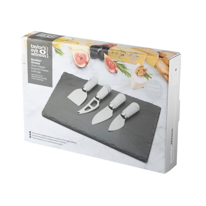 Taylors Brooklyn Chrome Marble 4pc Cheese Knife Board Set
