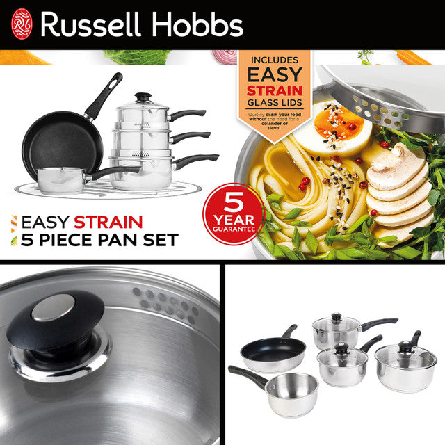 Russell Hobbs Stainless Steel Easy Strain 5pc Pan Set