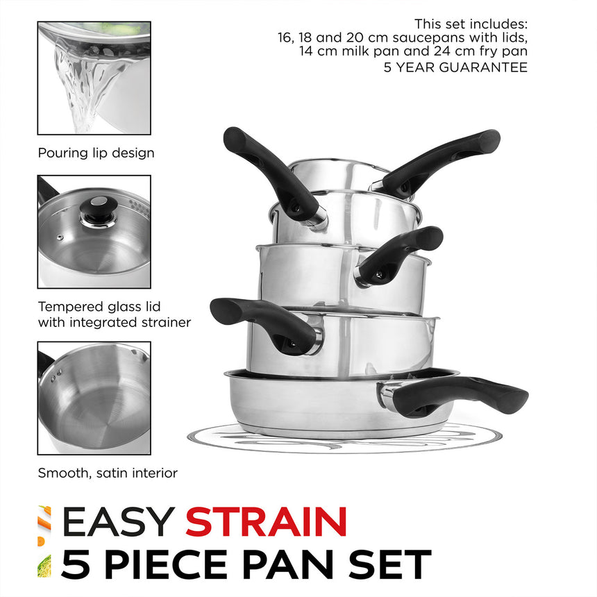 Russell Hobbs Stainless Steel Easy Strain 5pc Pan Set
