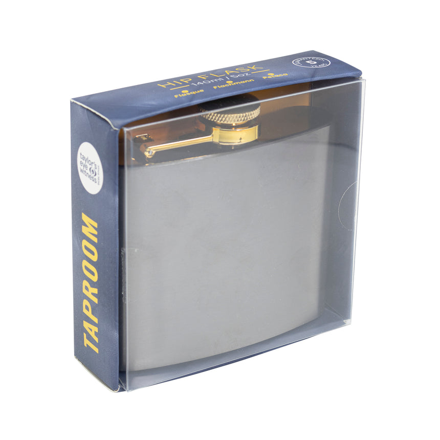 Taylors Black Titanium with Brass Lid Hip Flask 140ml / 5oz.