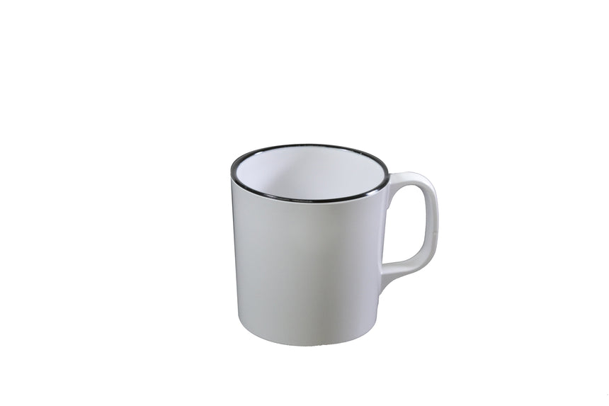 Jab Vintage White/Black Rim Enamel Look Mug 300ml