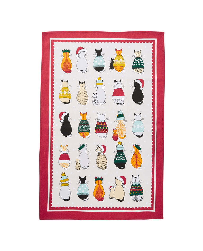 Ulster Weavers Christmas Cats in Waiting Cotton Tea Towel