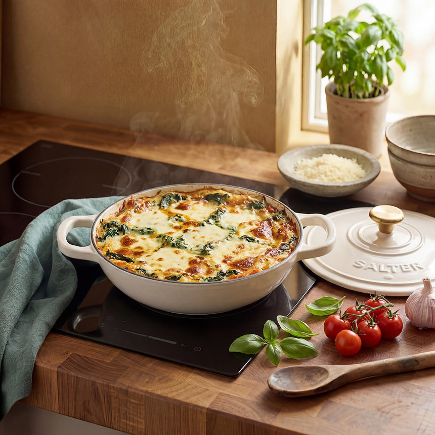 Salter Chester 30cm Shallow Cast Iron Casserole Pot – Cream