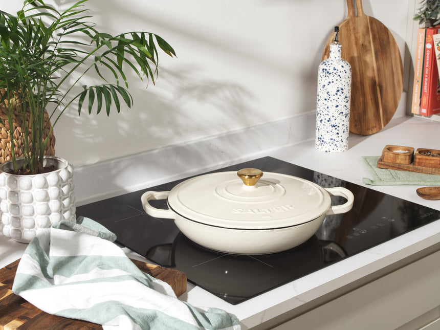 Salter Chester 30cm Shallow Cast Iron Casserole Pot – Cream