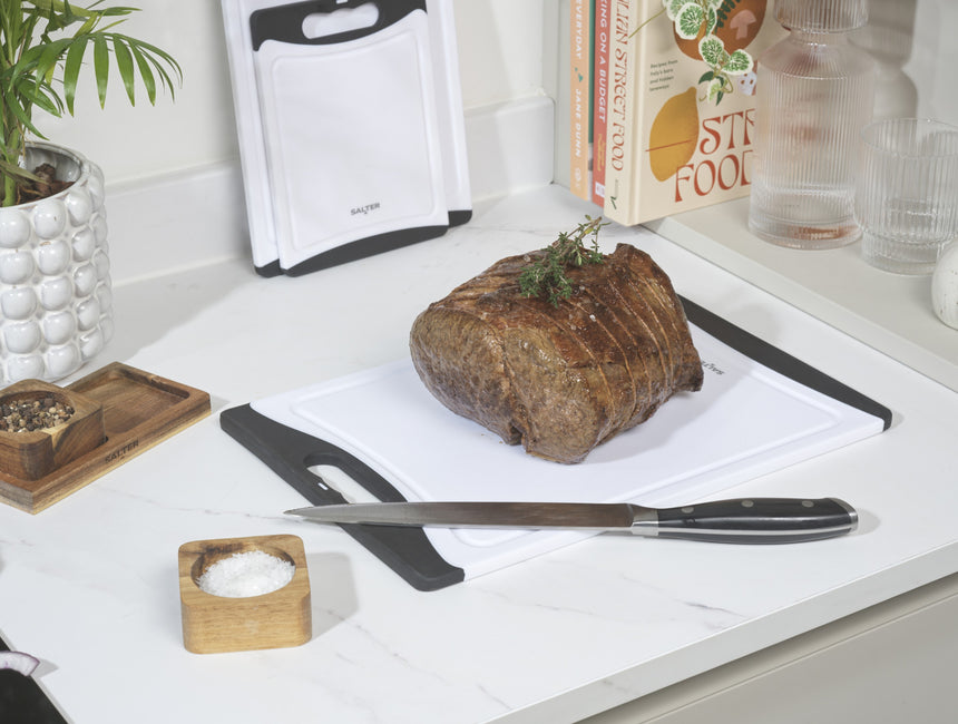 Salter 3pc Plastic Chopping Board Set – Black/White