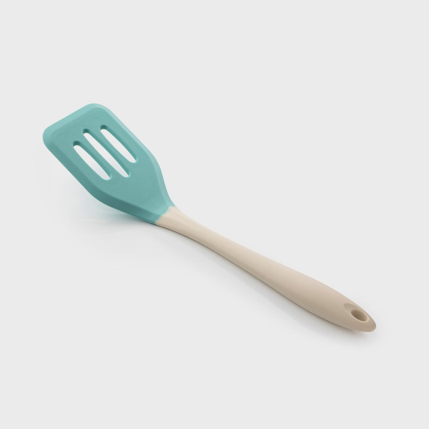 Taylors Silicone Slotted Turner 28cm - Buttermilk/Turquoise