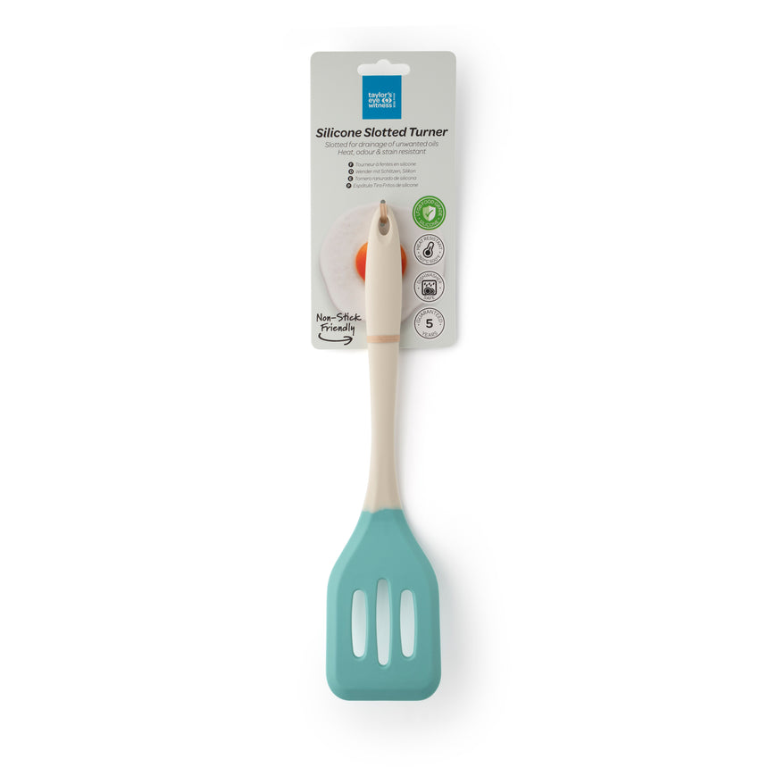 Taylors Silicone Slotted Turner 28cm - Buttermilk/Turquoise