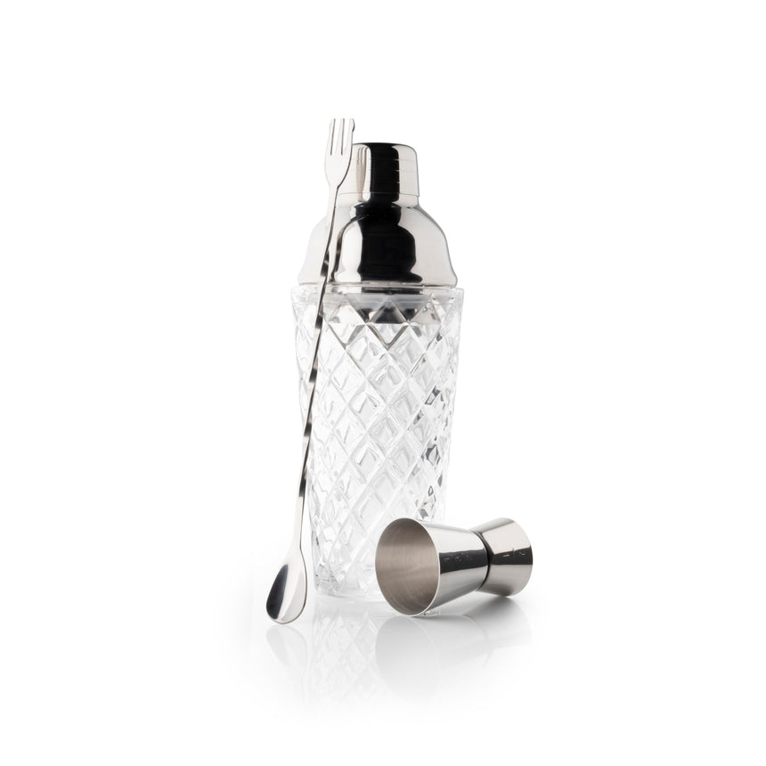 Taylors Taproom 3pc Embossed Glass & S/Steel Cocktail Set