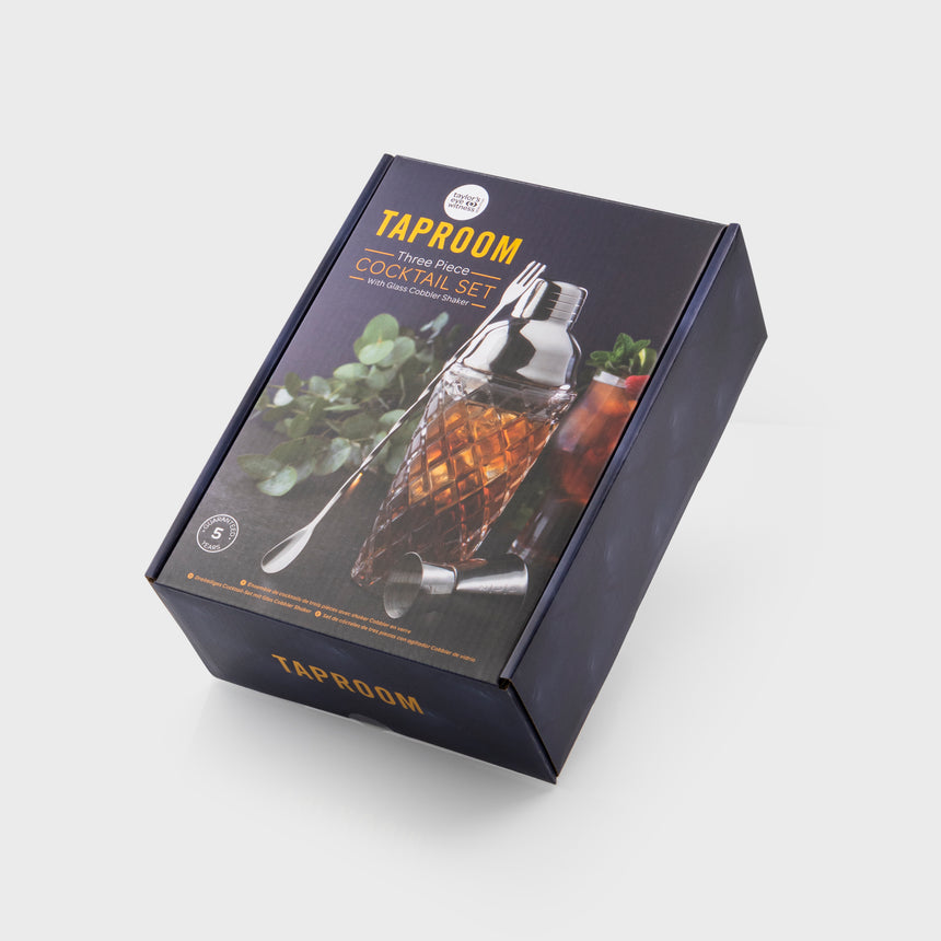 Taylors Taproom 3pc Embossed Glass & S/Steel Cocktail Set