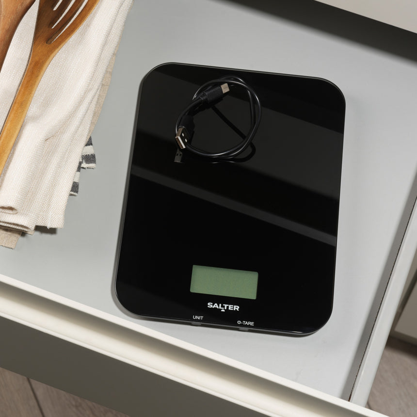 Salter Black Rechargeable Electronic Kitchen Scale