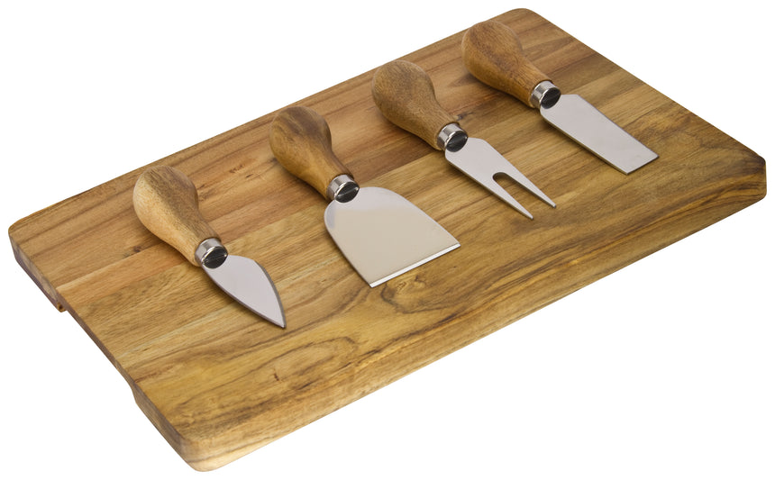 Taylors 4pc Cheese Knives & Acacia Wood Cheese Board Set