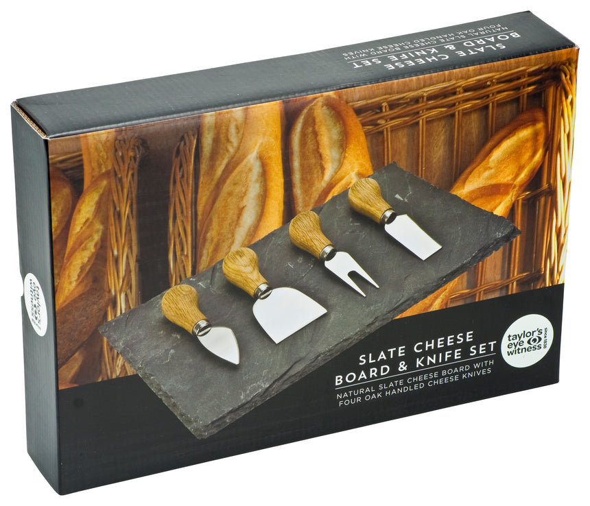 Taylors 4pc Oak Cheese Knife & Slate Board Set - XCT75