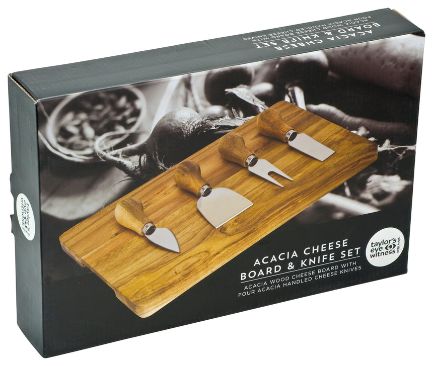 Taylors 4pc Cheese Knives & Acacia Wood Cheese Board Set